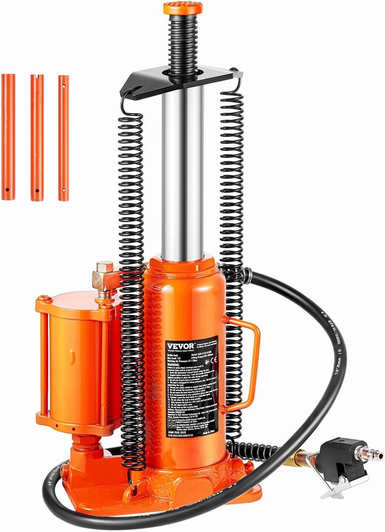 VEVOR Air Hydraulic Bottle Jack, 12 Ton/26455 lbs Pneumatic Hydraulic Bottle Jack with 10.43''-19.88'' Lifting Range & Manual Hand Pump, for Pickup, Truck, RV, Auto Repair, Industrial Engineering