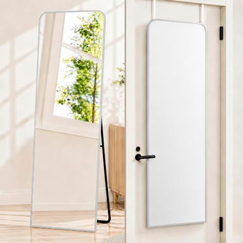 57x20" Full Length Mirror Floor Stand,Over the Door,Wall Mounted Silver