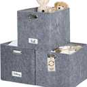 DECOMOMO Felt Storage Bins 13x15x13 Storage Cube Bins with Labels, Baskets for Organizing Shelves (Kallax / 3pcs, Dark Grey)