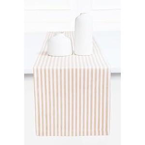 PurpleEssences Striped Table Runner 90 inches Long Stripe Runner 14 x 90 Inch 100% Cotton - Durable Washable Fabric for Spring Summer Easter - Beige and White
