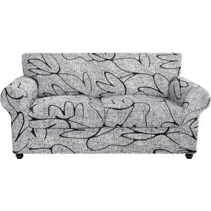 SearchI Stretch Sofa Cover Printed Couch Cover, Floral Pattern 3 Pieces Loveseat Slipcover with 2 Separate Cushion Cover, Washable Furniture Protector for Living Room(Loveseat, Grey Lotus+White) (Medium)