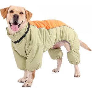 Four-Legged Thick Coat for Dogs, Zip Up Windproof Warm Winter Jacket, Reflective Waterproof Dog Snowsuit with Leash Ring, Light Green, 20