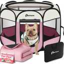 Dog Cat Playpen Indoor Outdoor for Puppy Pet Dogs Cat Recovery After Surgery, Dog Tent Crates Cage Indoor/Outdoor, Portable Pop Up Kennel with Carrying Case for Travel (Pink with Pad, Medium)