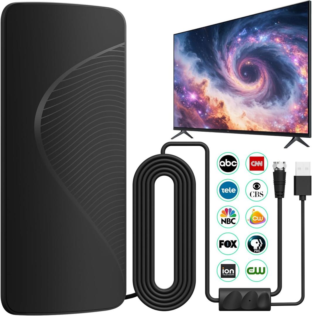 2026 Upgraded TV Antenna: TV Antenna Indoor for Local Channels with Amplifier, 3000+ Miles Long-Range Reception Supports Digital 4K 1080P HD Smart TV/Older TVs, 33ft Coaxial Cable