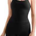 SUUKSESS Women 1 Piece Workout Sets High Waisted Tummy Control Biker Shorts Halter Padded Tank Tops, XS