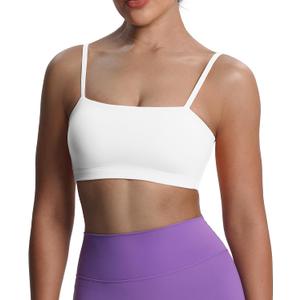 Aoxjox Women's Workout Bandeau Bras Training Fitness Running Yoga Crop Tank (White, L)