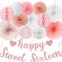 Vlipoeasn Sweet 16 Birthday Decorations for Girls, Rose Gold 16th Birthday Party Decor, Happy 16 Year Old Party Supplies