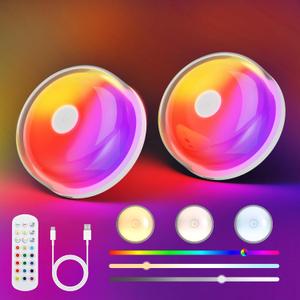 Rechargeable Shower Light No Wiring - 15 Color Changing Mood Light for Shower Bathroom Closet Bedroom Livingroom, 2 Pack
