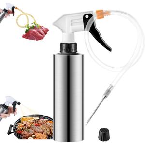 2 in 1 BBQ Spritzer Bottle & Meat Injector, 10oz Leak Proof Food Spray Bottle for Smoker & Grilling, Fine Mist & Adjustable Nozzle, Easy Switch & Dishwasher Safe Marinade Injector for Turkey, Brisket