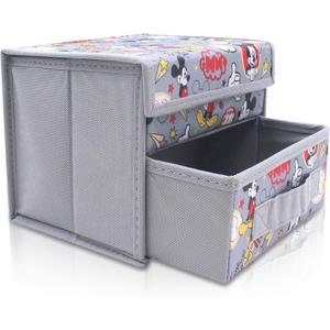Finex Foldable Collapsible Storage Organizer Box for Desk with Flip Top Lid & Removable Drawer - Gray Mickey