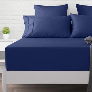 XOOX Linen 100% Cotton Twin XL Fitted Sheet - 1 PC 500 TC Soft & Silky Cooling Fitted Sheet for Adults with Head Foot Tag, Long Staple Cotton Sheet Fits Upto 17" Deep Mattress (Navy Blue)