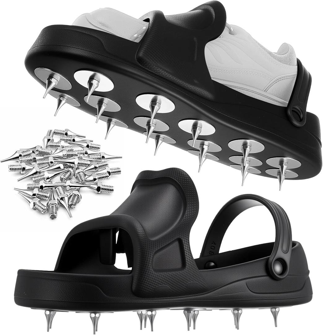 Epoxy Spiked Shoes,Includes 36 Replaceable Spikes, with Heel Strap for Epoxy Flooring Coating, Slip-on Design for Safe Walking on Floor Leveling Compounds, Concrete Resin, Size 8-9