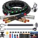 15FT Air Line Hose Kits, 3 in 1 Air Line for Truck Tractor Trailer, Semi AirLine Assembly with Gladhand, Gladhand Holder, Extension Handles, 16IN Tender Spring Kit, 7 Way Trailer Connect Socket