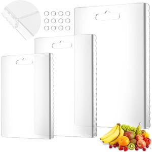 BIEOFFEI 3PCS Acrylic Cutting Board Set with Counter Lip Wave Edge, Clear Non-Slip Kitchen Boards for Countertop, Boards for Kitchen Utensils