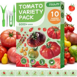 2 x 10 Pack Tomato Seeds Variety Pack -5000+ Garden Tomato Seeds for Planting Outdoors & Indoor Home Gardening Gift, Roma, Chreey Tomatoes & More