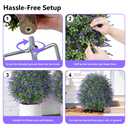 HyeFlora 26'' Artificial Boxwood Topiary Trees with Lavender 2 Pack Fake Plants for Outdoor Indoor Artificial Shrubs with Metal Ground Spike UV Resistant Fake Bushes for Front Porch Garden, Purple
