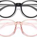 Gaoye 2 Pack Blue Light Blocking Glasses, Retro Round Eyewear Frame Anti Eyestrain Computer Glasses for Women Men - GY1688 (Black+Pink)