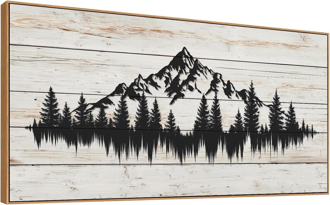 Tucai Decor Rustic Wood Grain Mountain Forest Wall Art for Living Room Bedroom Modern Framed Canvas Print Landscape Decor 20x40 Inch Serene Nature Home Art