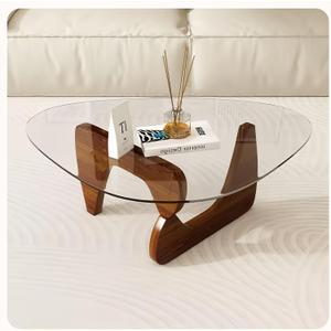 Modern Glass Coffee Table for Living Room, Small mid Century Coffee Table, Stylish Coffee Tables Suitable for Bedroom Living Room Reception Office Tables (Walnut, Small), Small32.6in