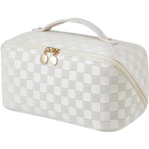 EACHY Travel Makeup Bag,Large Capacity Cosmetic Bags for Women,Waterproof Portable Pouch Open Flat Toiletry Bag Pattern Makeup Bag (BC-White)