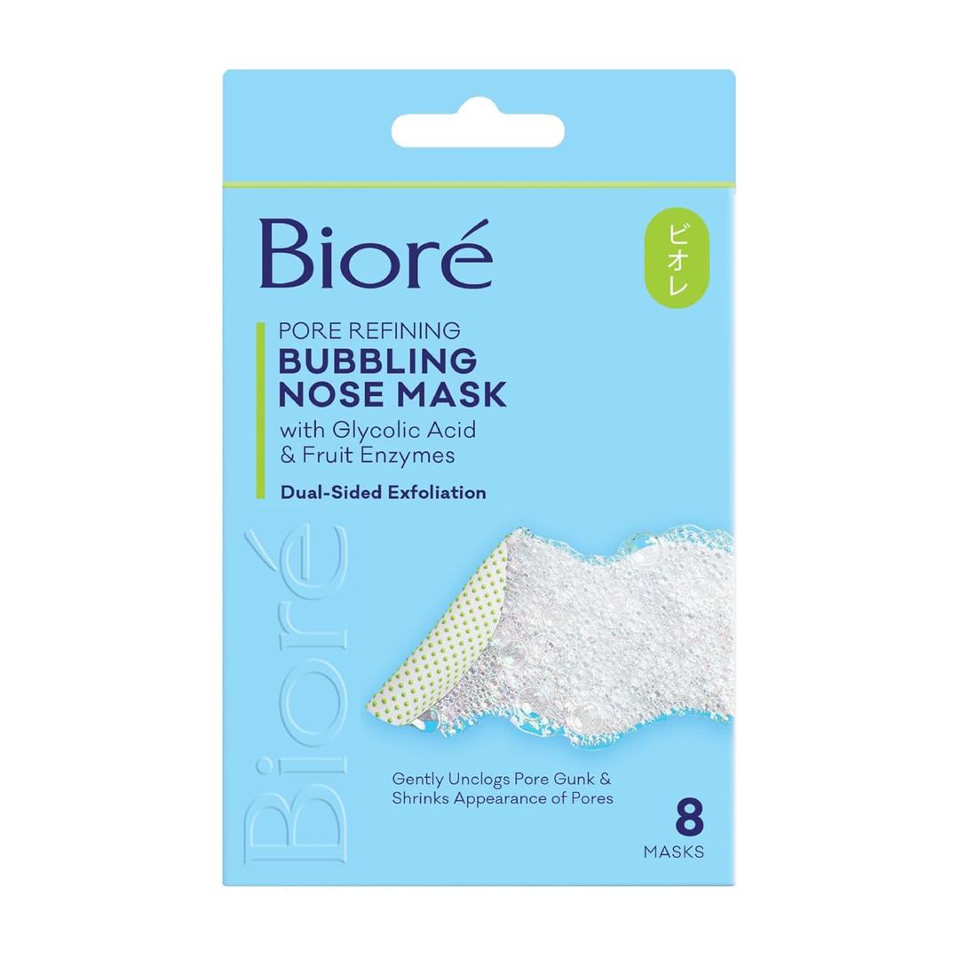 Bior Pore Refining Bubbling Nose Mask, Glycolic Acid and Hyaluronic Acid Exfoliant for Face, Pore Cleansing Mask, 8 Ct