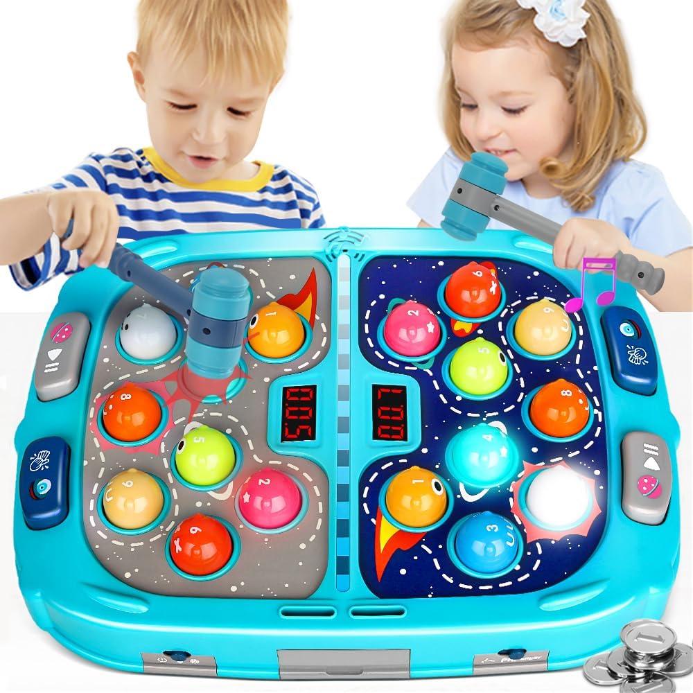 Whack Game Mole for Toddlers, Toys for 3-12 Year Old Boys and Girls, Pounding Game for Kids, Gifts for 3 4 5 6+ Year Old Boys, Interactive Educational Toy with Sound and Light, PK Mode with 2 Hammers