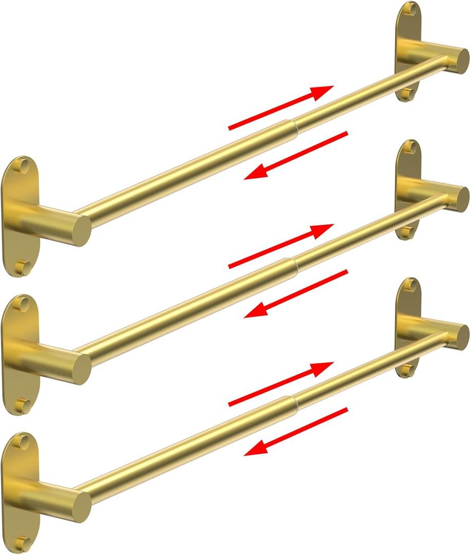 Towel Bar, Adjustable 14.4inch - 25.2inch Towel Rack, Self Adhesive & Wall Mounted for Bathroom Kitchen Hand Towel Holder Cloths Hanger SUS 304 Stainless Steel Single Bar (3, Gold)