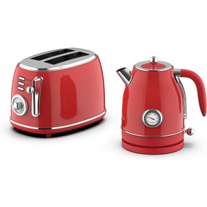 MegaChef 1.7 Quart Electric Tea Kettle and 2 Slice Toaster Combo (Red) (One Size)