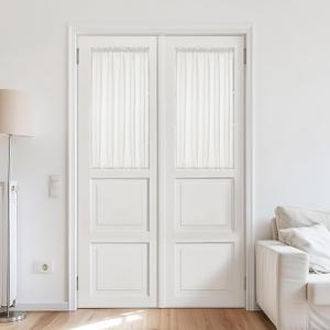 Linen French Door Curtains 40 Inch Length 2 Panels Light Filtering Short Farmhouse Curtains for Doors with Glass Window Closet Rod Pocket Lightweight Ivory White