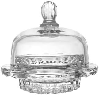 Glass Butter Dish with Lid for Countertop & Refrigerator -Optic Dome Design, Crystal Butter Dish with Lid, Lead Free& DishWasher Safe