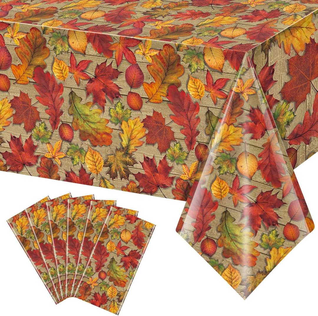 6Pack Fall Leaf Plastic Tablecloth Decorations,Disposable Autumn Orange Leaf Maple Table Cloths for Parties,Rectangle Thanks Giving Table Cover for Kitchen Fall Harvest Thanks Giving Decor,54x108 Inch