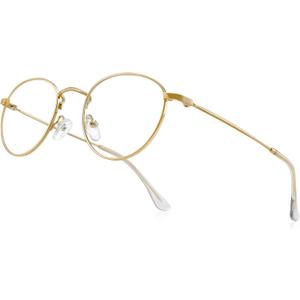 Small Metal Round Reading Glasses for Women Men Classic Vintage Retro Shades Blue Light Blocking Computer Readers (Gold)