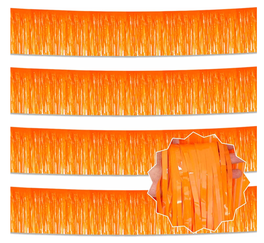 6P Macaroon Orange Wavy Metallic Foil Fringe Banner Tinsel Banner Backdrop Garland Curtains for Parade Floats Wedding Birthday Parties Decoration Halloween Christmas