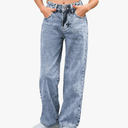 MakeMeChic Girl's Denim Pants High Waisted Straight Leg Jeans with Pockets, Size 11