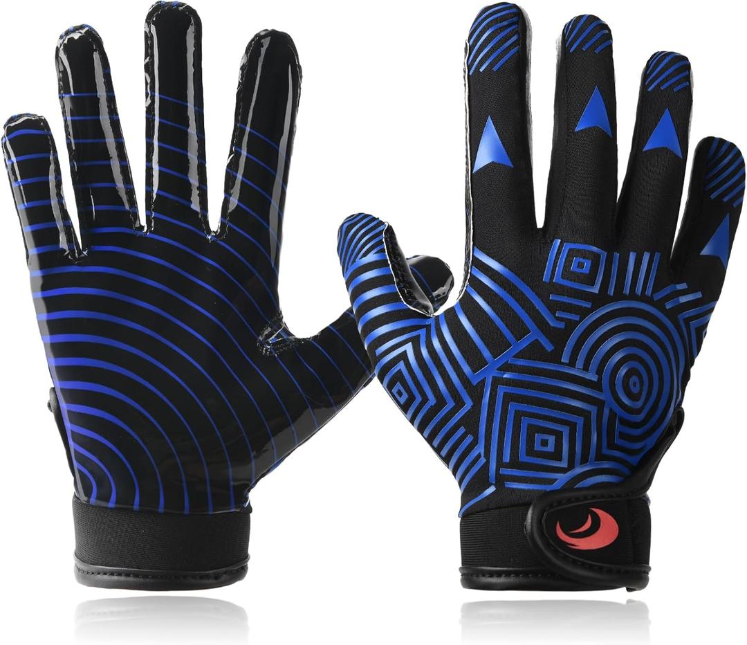 SPOMAT Pro 2.0 Youth Football Gloves Kids and Toddler Tacky Silicone Grip Receiver Gloves, Rocket Blue Ripples M/ L