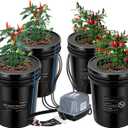 VIVOSUN DWC Hydroponics Grow System with Top Drip Kit, 5-Gallon Deep Water Culture, Recirculating Drip Garden System with Multi-Purpose Air Hose, Air Pump, and Air Stone (4 Buckets + Top Drip Kit)