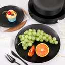 EI 150pcs Black Plastic Plates Frosted Plastic Plate,Premium Heavy Duty Black Plastic Plates,Black Disposable Plates with Plastic Silverware, 10.25" Dinner Plates and 7.5" Dessert Plate Wedding Party