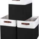 Large Fabric Storage Baskets | 50L Storage Bins, Decorative Linen Closet Baskets with Handles for Organizing, Shelf, Toys, Clothes, Home, Office, Nursery, 17x12x15Inches (Black&White)
