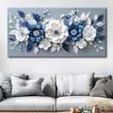 Large Flower canvas wall art Mural Blue and White Flower Abstract Decorative Painting Modern Nordic Plants Flower Poster Printing Living Room Dining Room Bedroom Office Corridor Home Decoration, 20x40 inches