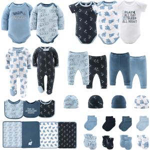 The Peanutshell Baby Layette Gift Set for Boys - 30 Piece Layette Set, Newborn to 9 Months Baby Boy Clothes - Elephant Blue (Blue)