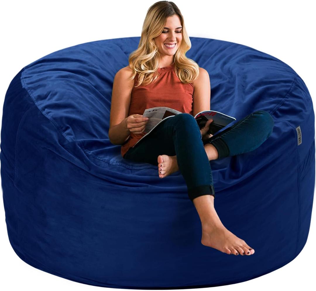 HABUTWAY Bean Bag Chair 3Ft Luxurious Velvet Ultra Soft Fur with High Rebound Memory Foam Bean Bag Chairs for Adults Plush Lazy Sofa with Fluffy Removable Sponge 3' (Blue)