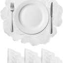uxcell Silver Edge White Floral Rose Round Placemats Set of 4 for Dinner Tables, Metallic Polyvinyl Pressed Placemats Washable Table Mats for Dinner Table Decor (15" x 15"/38 x 38cm)