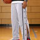 Men's Youth Tear Away Sweatpants Loose Fit Snap Button Athletic Jogger Basketball Pants with Pockets (Gray, XXL)