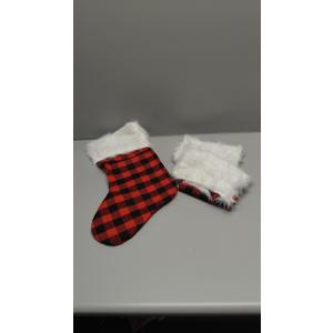 Large Christmas Stockings Pack of 3 Fireplace Plush Xmas Hanging Stockings with Red Black Buffalo Plaid Pattern