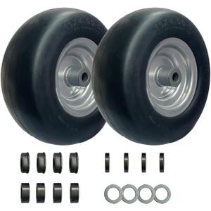 11x4.00-5 Flat Free Lawn Mower Tire and Wheel, with 3.4"-5.0" Centered Hub and 3/4" & 5/8" Grease Bushing,Solid Smooth Tread Tire for Zero Lawn Mowers