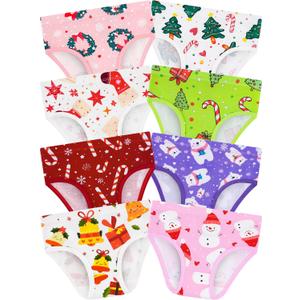 Girls' Underwear,Soft Cotton Tagless Panties for Toddlers' & Little Kids' Comfort,Breathable Briefs,8-Pack (18-24 Months, Stars-bells-candy Cane-polar Bear-christmas Hat-wreath)