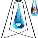 2026 New X-Shaped Sensory Swing Stand with Pod Swing & Chair, Heavy Duty Backyard Swing Sets, Indoor Outdoor Metal Hammock Frame Supports 500LBS (Blue with Star)