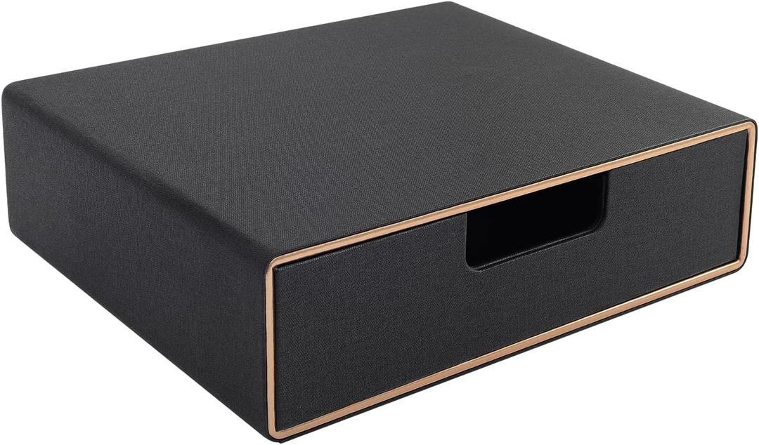 Stackable Organizer Drawer PU Leather Classic Handmade,Organize Home Office Desk Accessories and Sort Letter-Size Paper/a4 Document,Desk Caddy with Drawers Storage Box ,13.1x10x3.7inches,Black (Black Linen Texture)