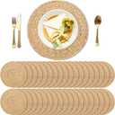 Kochorie Set of 36 Round Woven Placemats 12-Inch Natural Water Hyacinth Plant Placemats Hand-Woven Boho Rattan Placemat Wicker Weave Table Mats for Home Table Farmhouse