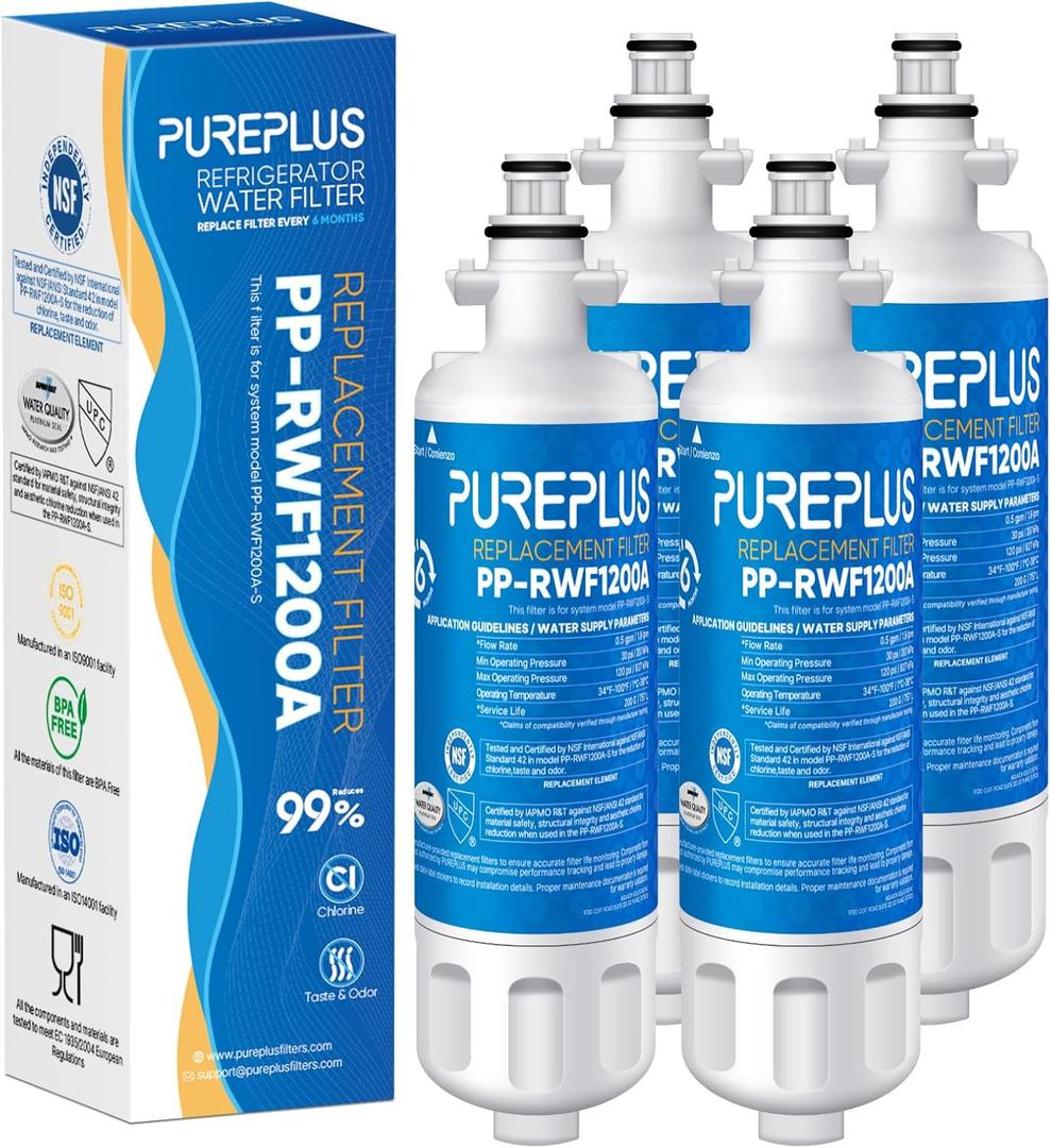 PUREPLUS 9690 Replacement for kenmore Elite 469690 LG LT700P RFC 1200A ADQ36006102 ADQ36006101 LFX28968ST RWF1052 RWF1200A LFXS29626S LFXS30766S LFX31925ST LFX31945ST Refrigerator Water Filter, 4Pack